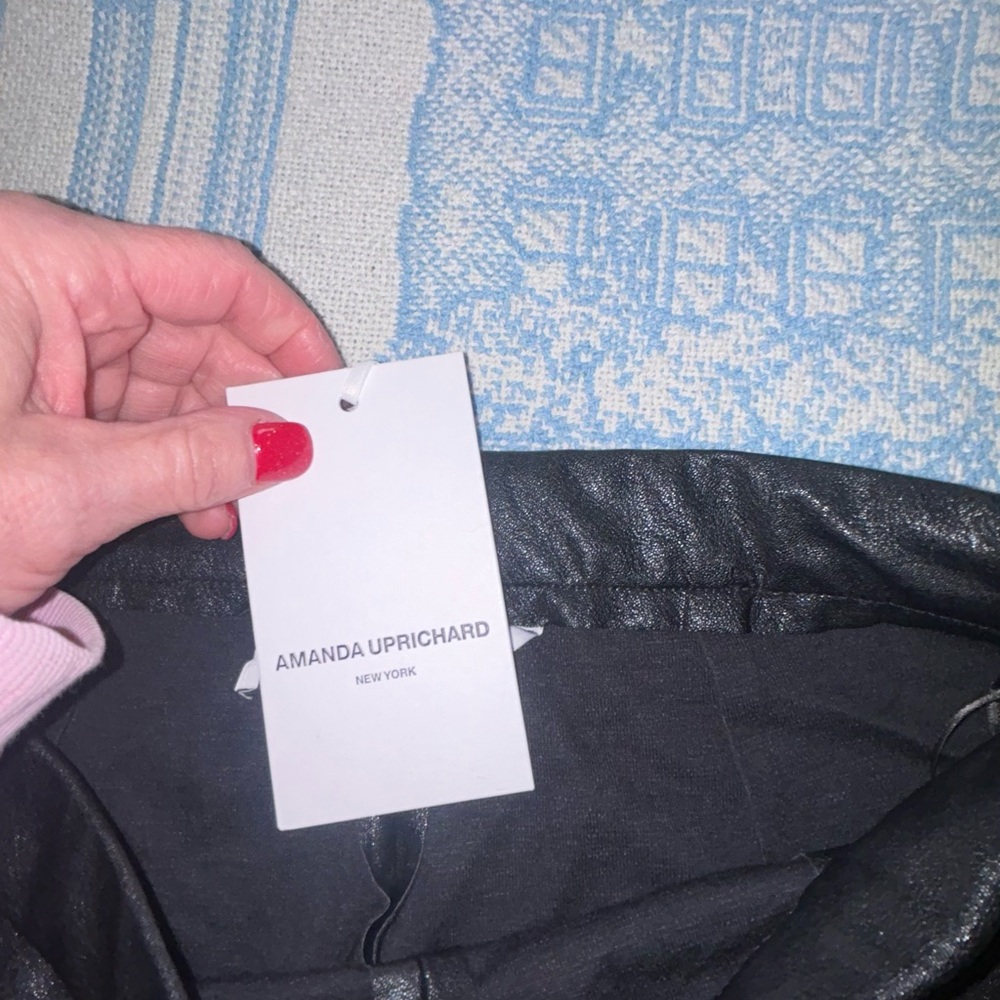 Womens Amanda Uprichard Faux Leather cropped Pants black NWT sz SM inseam 26” - Picture 9 of 13